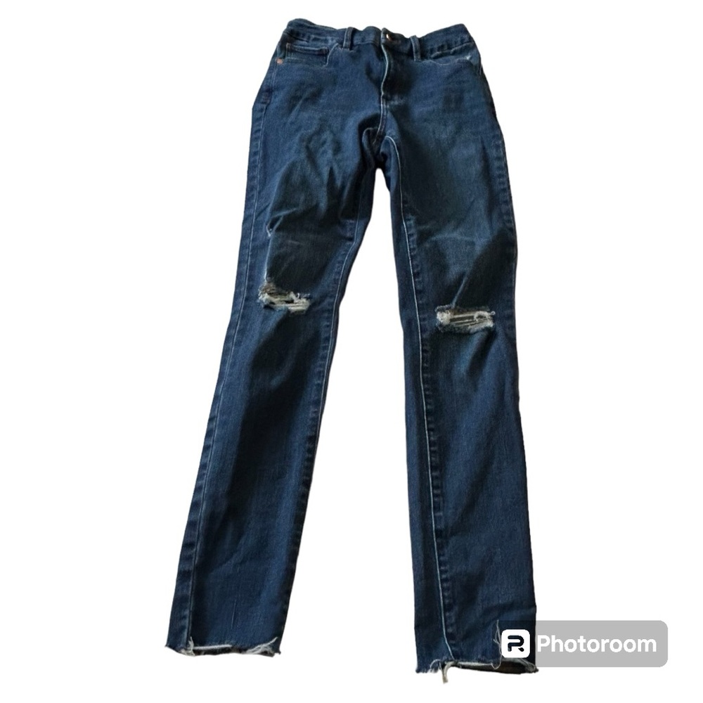 Express skinny high rise ultra hyper stretch distressed skinny jeans